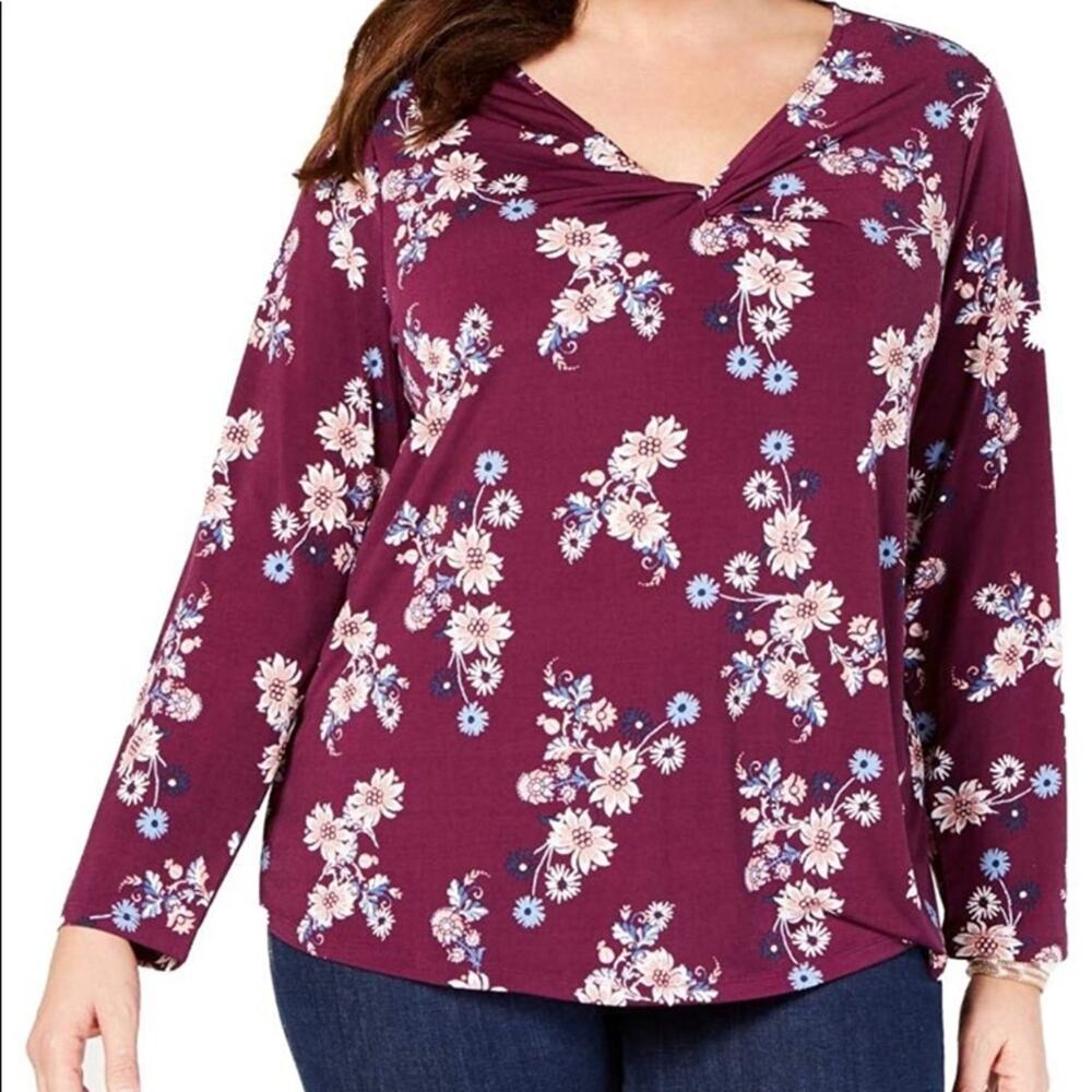 Style & Co. Plus Floral Twist V-Neck Blouse-3X